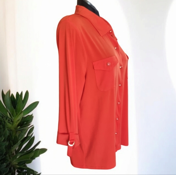 Jones New York Signature Orange 3/4 Length Sleeves Flowy Top - Picture 2 of 8